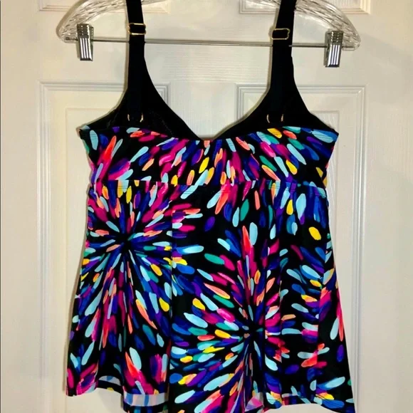 🦋 Maxine of Hollywood 12 D Sparkler Tankini Swim Top Large Nice! Adjustable - Picture 3 of 9